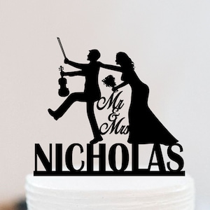 Violinist Wedding Cake Topper | Violin Cake Topper | Violin Theme Cake Topper | Bride Pulling Groom Cake Topper | Music Cake Topper W147