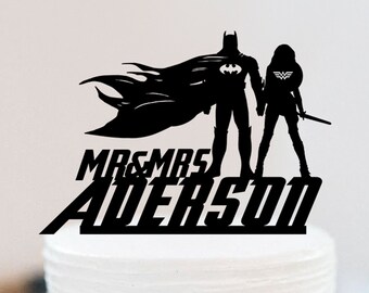 Super Hero Cake Topper, Couple Wedding Cake Topper, Mr & Mrs Cake Topper, Bride And Groom Cake Topper, Wedding Silhouette W171