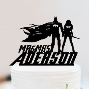 Super Hero Cake Topper, Couple Wedding Cake Topper, Mr & Mrs Cake Topper, Bride And Groom Cake Topper, Wedding Silhouette W171