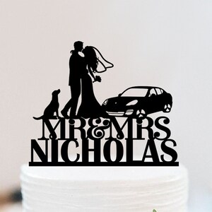 Car Wedding Cake Topper |  Personalized Bride And Groom Cake Topper | Custom Dog Cake Topper | Personalizec Mr And Mrs Cake Topper W117