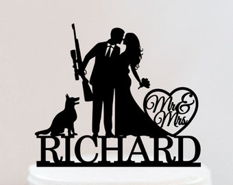 Hunting Weding Cake Topper | Funny Cake Topper | Bride And Groom Cake Topper With Shotgun | Hunting Party Cake Topper W131