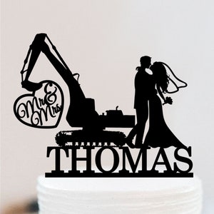 Excavator Wedding Cake Topper | Custom Bride And Groom Cake Topper | Personalized Construction Cake Topper | Bulldozer Cake Topper W087