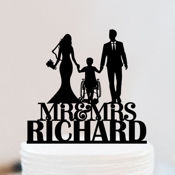 Family Cake Topper | Child In Wheelchair Cake Topper | Wheelchair Cake Topper | Mr and Mrs Cake Topper | Bride And Groom Cake Topper W200