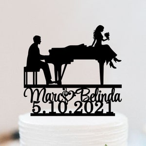 Pianist Wedding Cake Topper | Musician Cake Topper | Custom Cake Topper With Name | piano player music theme | Mr And Mrs Cake Topper W212