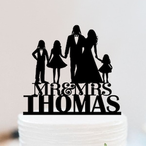 Family Wedding Cake Topper With Kids | Black People Cake Topper | African American Cake Topper  | Custom Bride And Groom Cake Topper W136