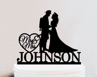 Fire Fighter Wedding Cake Topper |  Fireman and Nurse Cake Topper | Mr And Mrs Cake Topper With Bride And Groom W075