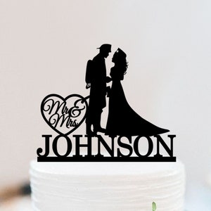 Fire Fighter Wedding Cake Topper |  Fireman and Nurse Cake Topper | Mr And Mrs Cake Topper With Bride And Groom W075