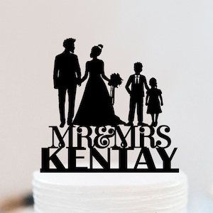 Family Wedding Cake Topper  | Afro Cake Topper With Kids | African American Cake Topper  | Custom Mr And Mrs Cake Topper w189