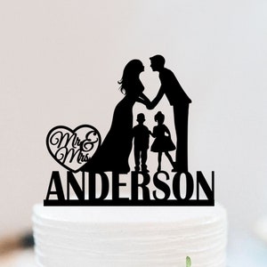 Personalized Wedding Cake Topper With Children | Family Wedding Cake Topper With Kids | Mr And Mrs Wedding Cake Topper W077