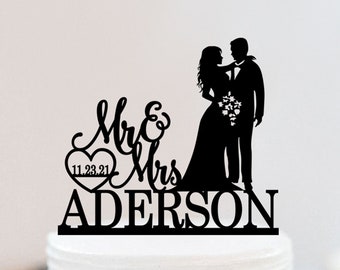 Couple Wedding Cake Topper | Personalized Bride And Groom Cake Topper | Mr And Mrs Custom Cake Topper Wedding Decoration  W080