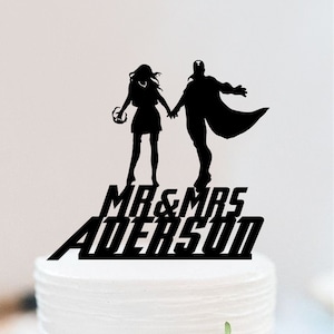 Super Hero Wedding Cake Topper |  Hero Couple Cake Topper | Avenger Cake Topper | Bride And Groom Cake Topper W120
