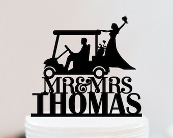 Golf Wedding Cake Topper | Golf Cart Cake Topper  | Golf Cake Decoration | Personalized Mr And Mrs Cake Topper W126