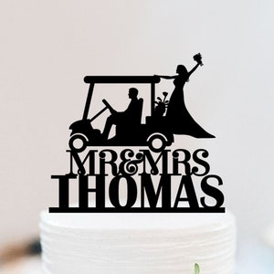 Golf Wedding Cake Topper | Golf Cart Cake Topper  | Golf Cake Decoration | Personalized Mr And Mrs Cake Topper W126
