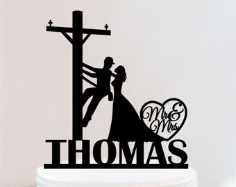 Electrician Wedding Cake Topper | Power Electrician Lineman Mr And Mrs Cake Topper | Custom Cake Topper | Bride And Groom Cake Topper W152