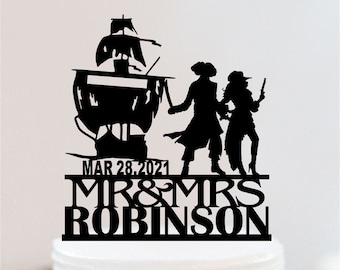 Personalized Pirate Wedding Cake Topper | Pirate Party Cake Topper |  Mr And Mrs Wedding Cake Topper Custom Bride And Groom Cake Topper W107