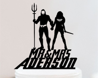 Super Hero Couple Cake Topper |  Super Hero Wedding Cake Topper | Custom Mr And Mrs Cake Topper | Bride And Groom Cake Topper W172