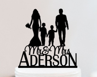 Family Cake Topper With Kids,Bride And Groom Cake Topper,Kids Cake TopperMarried Couple Wedding Cake Topper With Two Kids,Bridal Shower W034