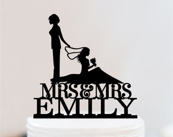 Lesbian cake topper | Same Sex Cake Topper With Brides | Personalized Mrs And Mrs Funny Cake Topper W067