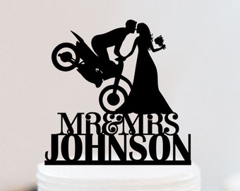 Dirt Bike Cake Topper,Motorcycle Wedding Cake Topper,Groom on Motorcycle cake topper,Mr And Mrs Cake Topper,Funny Cake Topper W049