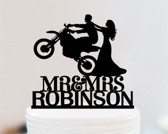 Motorcycle Wedding Cake Topper | Personalized Dirt Bike Cake Topper With Bride And Groom | Personalized Biker Cake Topper W102