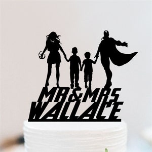 Super Hero Wedding Cake Topper With Kids,  Wanda And Vision Cake Topper,  Avenger Custom Cake Topper,  Bride And Groom Cake Topper, Marvel Heroes