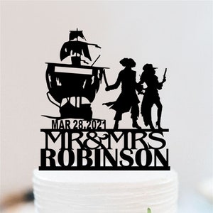 Décoration de gâteau de mariage pirate personnalisée | Décoration de gâteau fête des pirates |  Décoration de gâteau de mariage M. et Mme personnalisé Décoration de gâteau pour les mariés W107