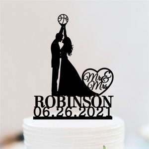 Basketball Wedding Cake Topper | Basketball Theme Mr And Mrs Cake Topper | Personalized Bride And Groom Cake Topper W074