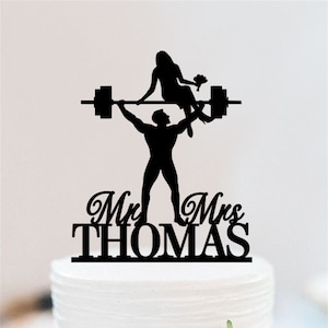 Weight lifting Wedding Cake Topper | Fitness Gym training Cake Topper | Gym Mr and Mrs Cake Topper W070