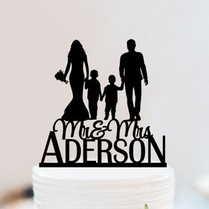 Family Cake Topper With Kids,Bride And Groom Cake Topper,Kids Cake TopperMarried Couple Wedding Cake Topper With Two Kids,Bridal Shower W034