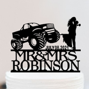 Monster Trunk Cake Topper |  Personalized Trunk Wedding Cake Topper | Bride And Groom Cake Topper | Mr And Mrs Cake Topper W155
