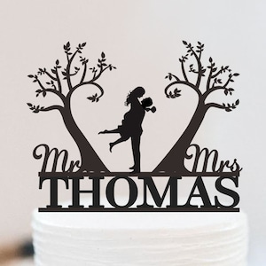 Tree Wedding Cake Topper | Love Tree Cake Topper With Bride And Groom | Mr And Mrs Custom Rustic Cake Topper  W226