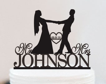 Topper de la torta de la boda, sosteniendo la mano par torta topper, Señor y señora torta de la boda, Topper de la torta divertida, novia y goom torta personalizada W051