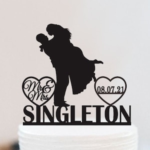 African American Wedding  Cake Topper | Afro Bald Groom Cake Topper | Plus Size Bride Cake Topper With Date | Mr And Mrs Cake Topper  W225