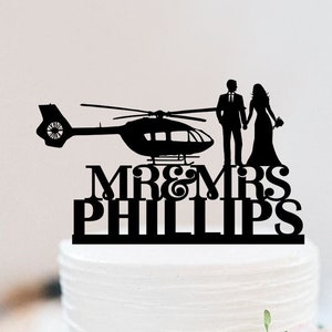 Helicopter Wedding Cake Topper | Custom Cake Topper | Couple Cake Topper | Bride And Groom Cake Topper | Mr Mrs Cake Topper W257