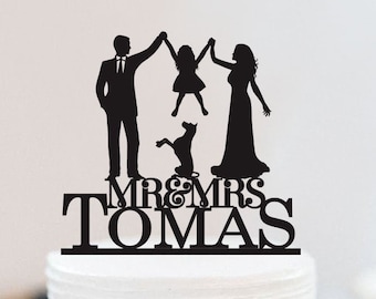 Family Wedding Cake Topper With Kids | Bride And Groom Cake Toppe | Custom Dog Cake Topper Personalized Mr And Mrs Cake Topper W121