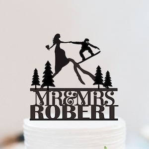 Snowboards Wedding Cake Topper | Winter Couple Wedding Cake Topper | Adventure Cake Topper | Mr and Mrs Name Cake Topper W104
