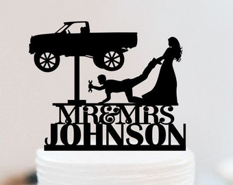 Car Mechanic Wedding Cake Topper | Auto Mechanic Cake Topper | Mr Mrs Cake Topper | pick up cake topper | Custom Cake Topper W249