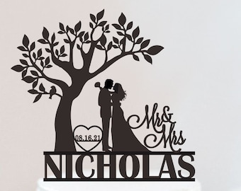 Tree Wedding Cake Topper | Love Tree Cake Topper | Bride And Groom Cake Topper | Mr And Mrs Personalized Cake Topper With Date  W227