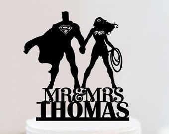 Super Hero Wedding Cake Topper | Super Hero Theme Decor | Hero Couple Cake Topper | Mr Mrs Cake Topper | Bride And Groom Cake Topper W258