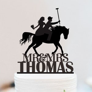 Personalisierte Polo paar Kuchen Topper | Polo-Spieler Hochzeitstorte Topper | Braut und Bräutigam Kuchen Topper | Herr und Frau Custom Cake Topper w129