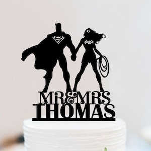 Super Hero Wedding Cake Topper | Super Hero Theme Decor | Hero Couple Cake Topper | Mr Mrs Cake Topper | Bride And Groom Cake Topper W258
