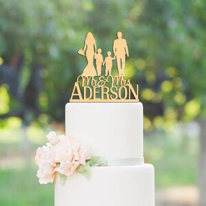 Family Cake Topper With Kids,Bride And Groom Cake Topper,Kids Cake TopperMarried Couple Wedding Cake Topper With Two Kids,Bridal Shower W034 image 2