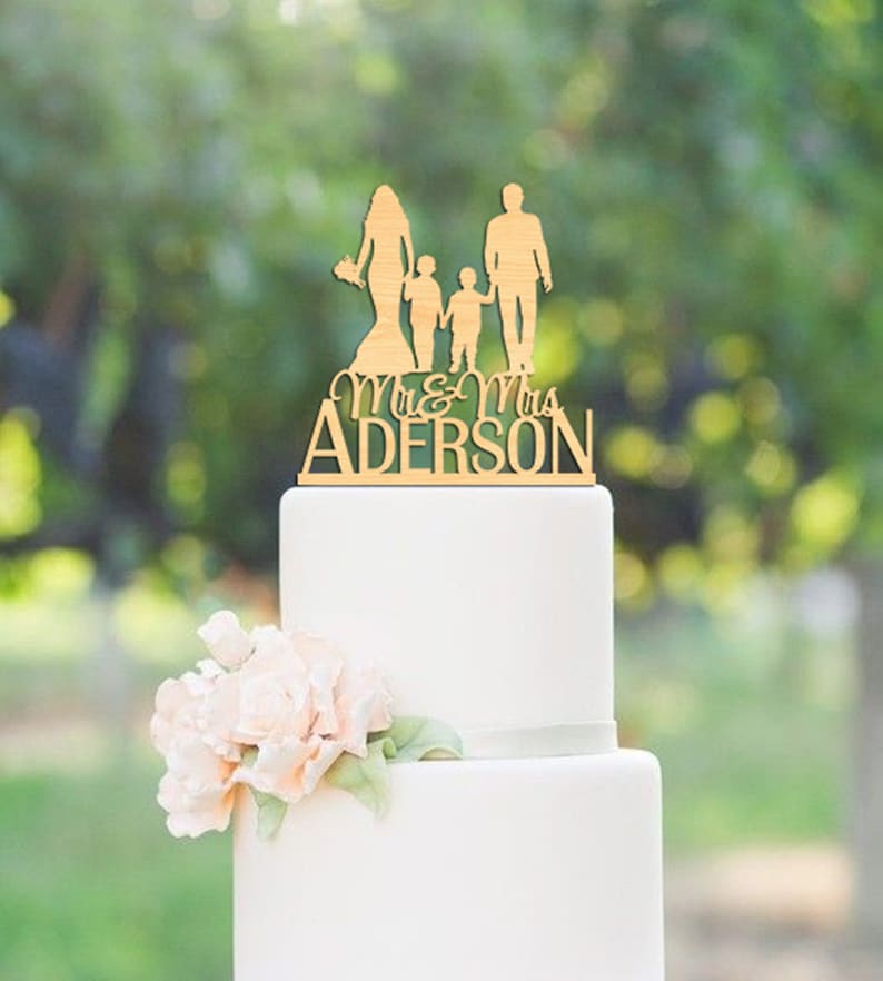 Family Cake Topper With Kids,Bride And Groom Cake Topper,Kids Cake TopperMarried Couple Wedding Cake Topper With Two Kids,Bridal Shower W034 image 2