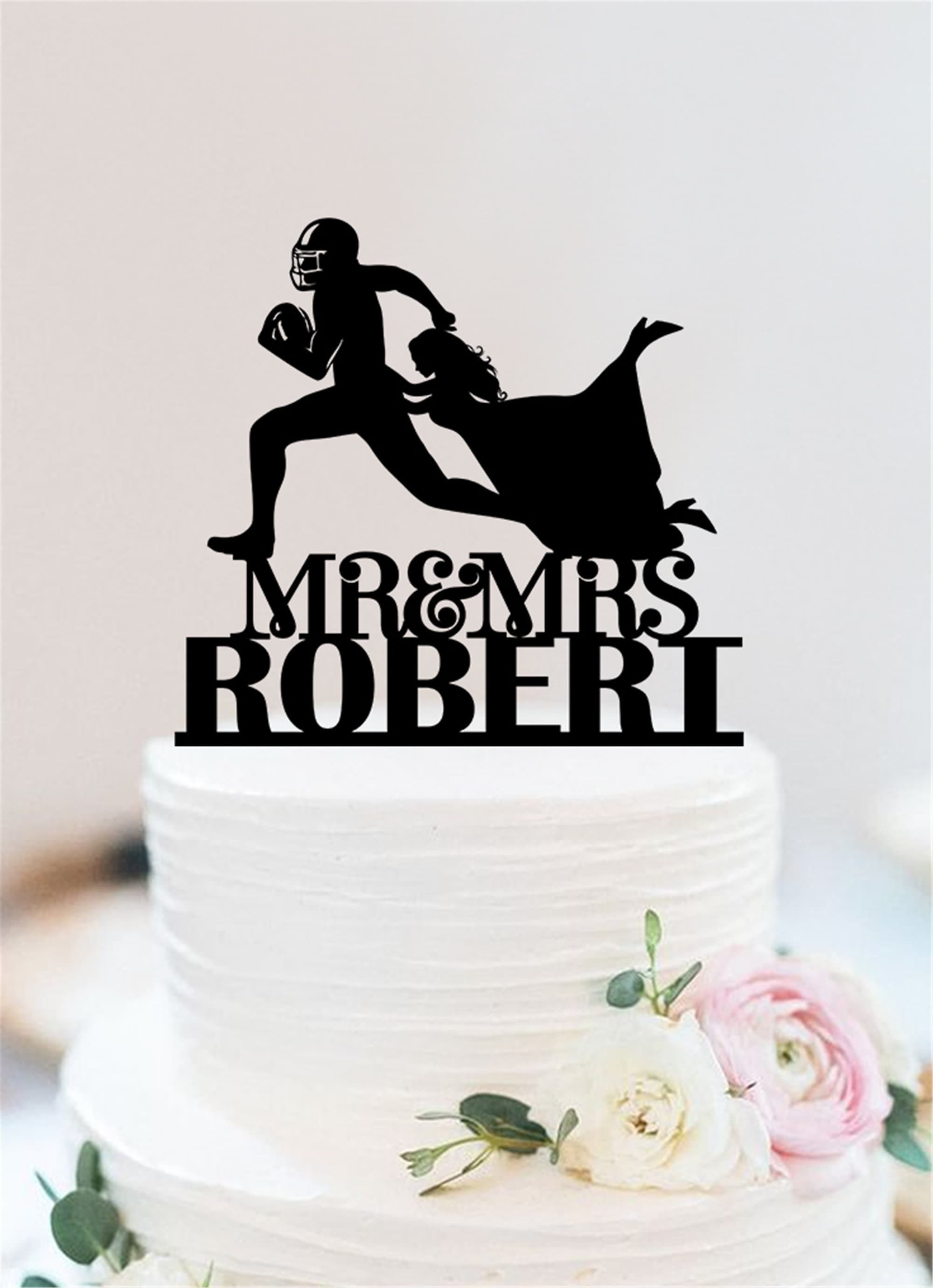 Football Wedding Cake Topper | American football Cake Topper | Bride And Groom Cake Topper | Footbal theme Cake Topper w193