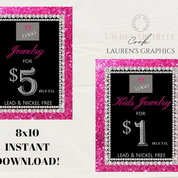 8x10 Jewelry Business Table Sign Digital Download, Jewelry for 5 Display, Kids Jewelry, Vendor Event Sign, Jewelry Business Marketing