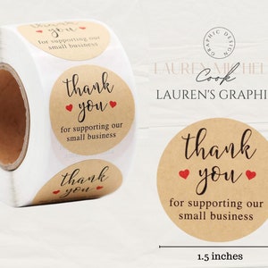 1.5'' Thank You for Supporting Our Small Business, Kraft Paper Thank You Stickers