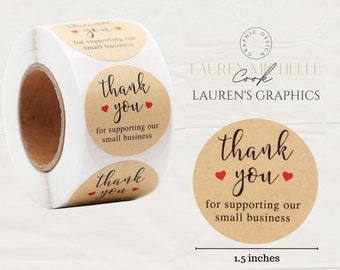 1.5'' Thank You for Supporting Our Small Business, Kraft Paper Thank You Stickers