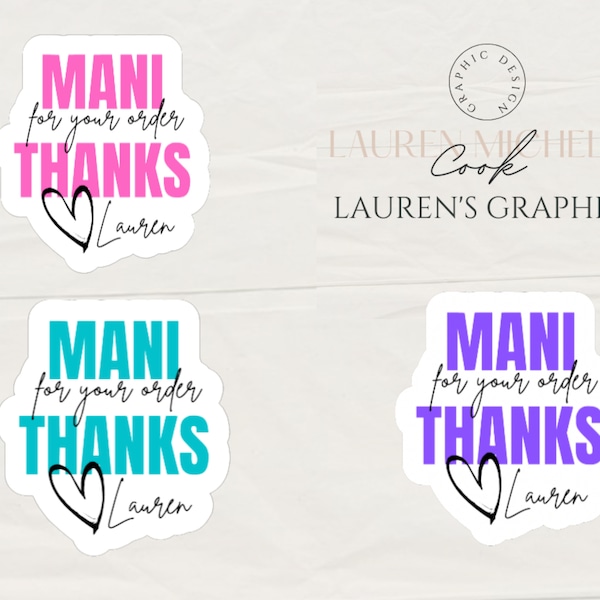 Mani Thanks for your order Love your name  - sticker -  Labels  - Mailing stickers -  envelope sticker - Thank you - Nail Stylist Customer