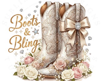 Boots and Bling PNG, Girly Cowgirl Sublimation Design (Digital Download)
