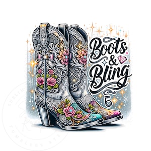 Boots and Bling PNG: Cowgirl Sublimation Design (Digital Download)
